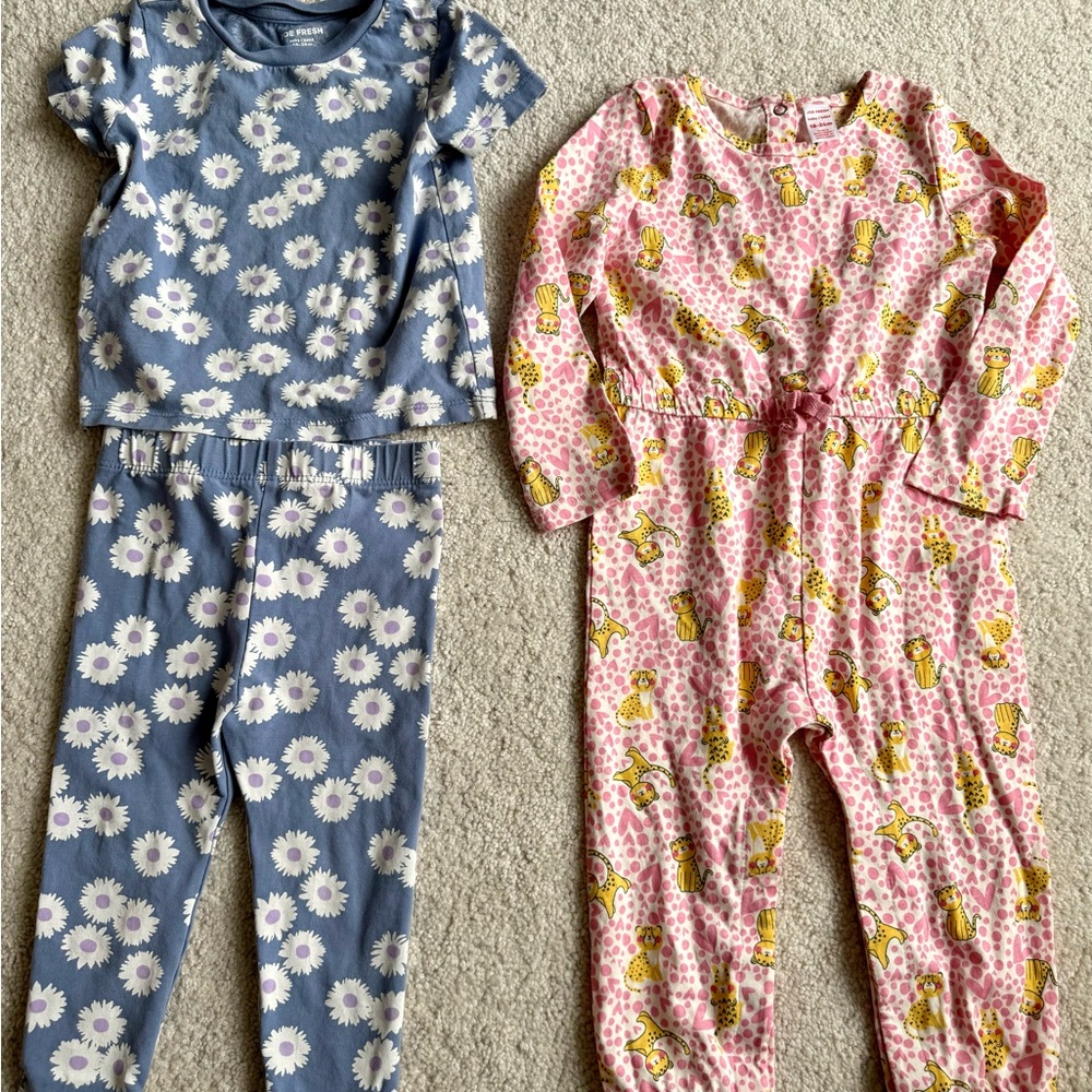 Joe Fresh Pink and Yellow Leopard Print Baby Romper & Daisy Matching Set